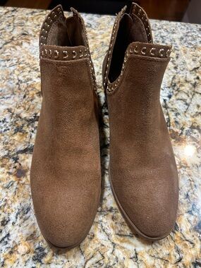 Vince Camuto Chestnut Suede Studded Cutout Ankle Booties